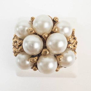 Gold-Tone Faux Pearl Cluster Ring Size 7-8