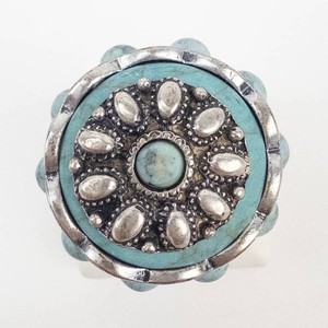 Simulated Turquoise-Style Silver-Tone Ring Size 6.75