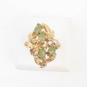 Gold Tone Green Stone Cluster Ring Size 5