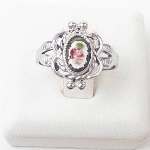 Silver-Tone Ornate Floral Ring Size 3.5