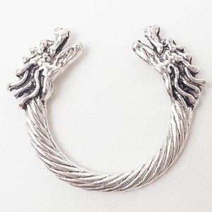 Double Dragon Head Silver-Tone Open-Front Ring Size 6.5