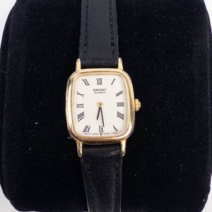 Seiko Gold Tone Quartz Watch With Black Leather Band
