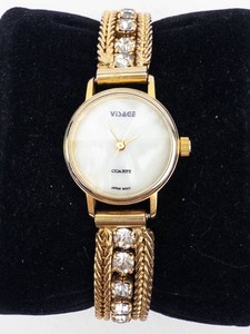 Visage Gold Tone Quartz Watch With Rhinestone Bracelet