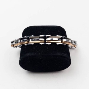 Heavy Mens Three-Tone Stainless Steel Link Bracelet 10 in