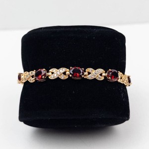 Garnet & CZ Gold-Tone Bracelet