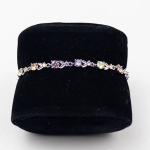 Multicolored Gemstone Silver-Tone Tennis Bracelet - 7 in