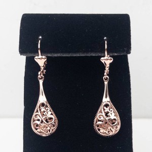 Rose Gold-Tone Filigree Teardrop Leverback Earrings