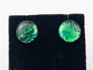 Abalone Shell Stud Earrings - Green Iridescent Silver Tone
