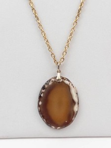 Gilded Agate Slice Pendant Necklace