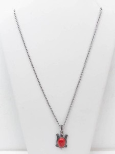 Silver-Tone Turtle Pendant Necklace With Red Cabochon