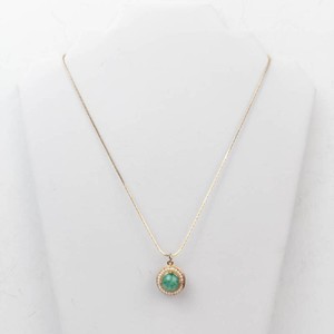 Gold-Tone Green Cabochon Faux Pearl Halo Necklace