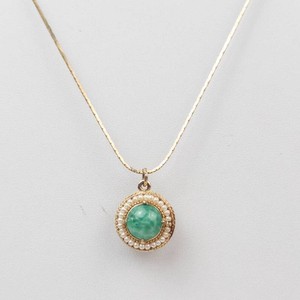 Gold-Tone Green Cabochon Faux Pearl Halo Necklace