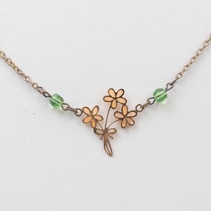 Gold-Tone Green Beaded Flower Necklace