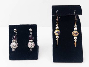 Cloisonne Enamel Drop Earrings - Gold Tone & Silver Tone 2-Pair Mixed Lot