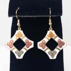 Floral Enamel Geometric Drop Earrings