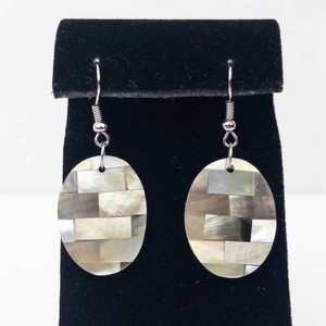 Iridescent Shell Mosaic Oval Dangle Earrings Pair