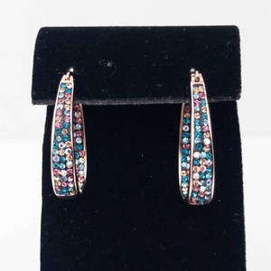 New Unworn Multicolor Rhinestone Rose Gold-Tone Hoop Earrings