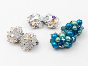 Costume Earrings - Crystal & Blue Beaded Pairs (Lot of 3)