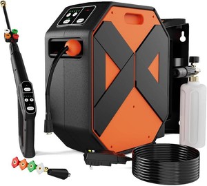 $520 GFCI Wall Mounted 5000PSIMAX PowerWasher with 100FT Retractable Hose, 5-Stage Adjustable Press, Foam Cannon & 5 Nozzles for Car, Lane, Patio Cleaning