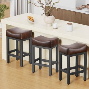 $150 Raynesys 24 Inche Bonded Leather Counter Height Bar Stools Set of 3 Square