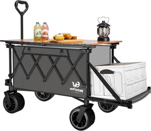 $130 Whitsunday Collapsible Folding Wagon with Table,Heavy Duty Utility Beach Wagons with Opened Tailgate and All-Terrain Wheels for Camping,Garden,Sports Grey