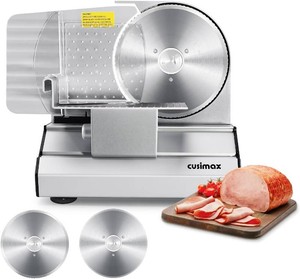 CUSIMAX Electric Meat Slicer for Home,Two 7.5Stainless Steel Blades,1-20mm Adjustable Thickness,Easy to Cut Various Foods,Removable Food Carriage for Easy Cleaning
