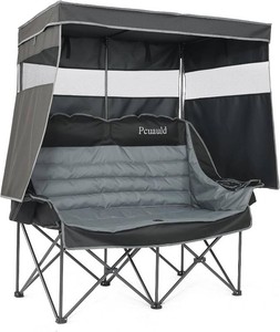 $130 Double Camping Chair with Canopy Heavy Duty 2 Person Folding Loveseat Beach Chair with Shade High Back Oversized Outdoor Camping Couch with Cup Holders & Wine Racks for Lawn, Fishing, Sports