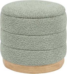 Round Storage Ottoman with Reversible Tray Lid, Folding Chenille Fabric Footrest with Hidden Storage, 15.4 Footstool for Small Spaces Living Room Bedroom, Wood Grain Base, Sage Green