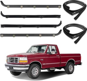 ItranMc Front Door Window Weatherstrip Kit,Window Molding Sweep Felt Trim Seal & Run Channel Rubber Seals for 1987-1997 Ford F150 F250 F350 Bronco#E7TZ1521452A E7TZ1521453A F2TZ1521456A F2TZ1521457A