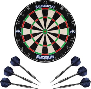 Mission Darts  Shogun Set  Endurance Premium Sisal Dartboard with Round Wire Design  Includes 2 Sets of Steel Tip Darts.