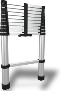 Collapsible Extension Ladder 9 ft   Compact, Lightweight & Durable for Home & Work - Portable Climbing Ladders 2.7 m - up to 15 lbs - Telescoping Multi-Purpose 8 Step Ladders - Foldable & Certified