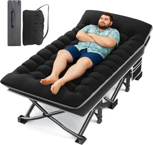 $120 HABUTWAY Camping Cot with Mattress, 32 Extra Wide Camping Cots for Adults, Sleeping Cot for Adults Holds Up to 600LBS, Cots for Sleeping, Camp, Rv, Beach, Patio, Office Naps(Black)