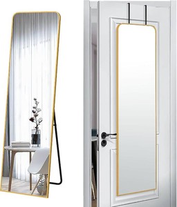 57x16 Full Length Mirror Floor Stand,Over the Door,Wall Mounted Gold