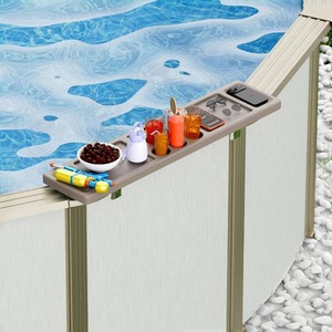 ECOPOOLTECH Poolside Bar Table, Pool DrinkBar with 5 Cup Holders Exclusively for AboveGround Steel Wall Pool - Patio Pool PartyAccessories for Adults, Portable Suction CupSwim Up Bar, 47x11