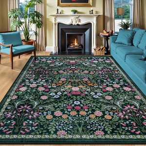 PLHXFR Area Rug 9x12 Living Room Floral Washable Boho Carpet Dark Green
