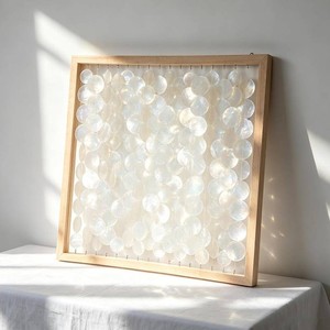 GYHPD 22 x 22 Handmade Capiz Shell Wall Art, Real Natural Capiz Shell Wall Hanging with Solid Birch Wood Frame, Coastal Wall Decor for Living Room, Bedroom, Entryway, Beach House, Ready to Hang