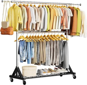 Luxspire Heavy Duty Clothes Rack with Lockable Wheels Load 600 LBS, Silver