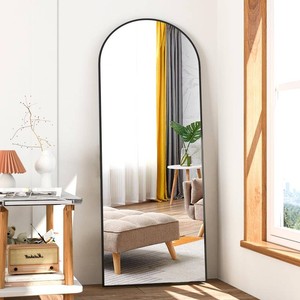 Full Length Mirror, 56x16 Arch Mirror Floor Mirror with Stand, Black Arched Full Body Standing or Leaning Mirrors for Bedroom, Living Room
