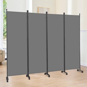 Room Divider 6FT 4 Panel Folding Privacy Screen with Lockable Wheels,Grey