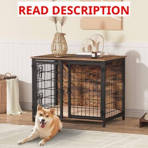 MAHANCRIS Dog Crate Furniture with Cushion, Wooden Dog Kennel with Double Doors, Heavy Duty Dog Cage for SmallMediumLarge Dogs, Indoor Dog House End Table, 31.5 L, Rustic Brown DCHR0701Z1