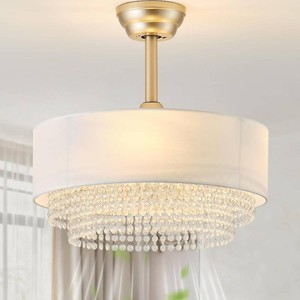 $149 Boho Fandelier Ceiling Fan with Light, 20inch Bladeless Chandelier Ceiling Fan with Lights for Bedroom, Living Room, Farmhouse Fandelier 6 Speed with Remote, Timing Adjustable Height, Clear
