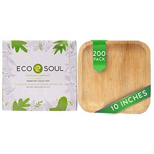 ECO SOUL 100% Compostable 10 Inch Palm Leaf Square Plates 200 Counts  Heavy Duty Bamboo Disposable Party Plates  Eco-Friendly Biodegradable Plates