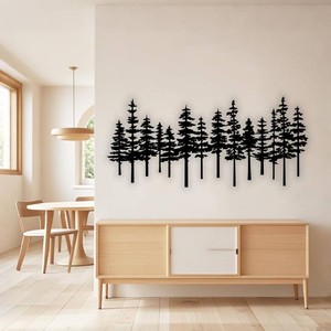 Black Metal Pine Tree Cedar Trees Wall Art Forest Nature Home Decor