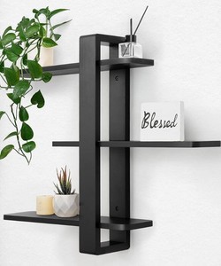 SUMGAR Black Floating Shelves for Wall, 3 Tier Adjustable Large Shelf Unit