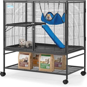 $160 Fragess Large 40 Rolling Metal Cage, 2-Tier Small Animal Cage for Ferrets, Chinchillas, Rats, with 0.5 Bar Spacing, Removable Ramp & Platform (Large)