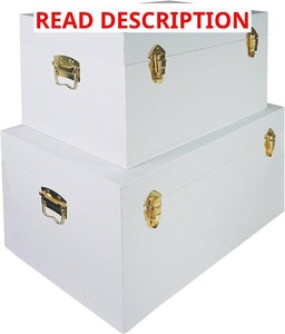 $155 DreamsEden Set of 2 Large Wooden Storage Trunks, White Leather Decorative Chest, Lockable Organizer Keepsake Boxes for Home Decor, Living Room, Bedroom, Nesting Storage, 23.2 & 19.3 Inch