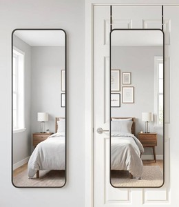 Antok 48x14 Over the Door Full Length Mirror, Hang or Floor Stand, Black