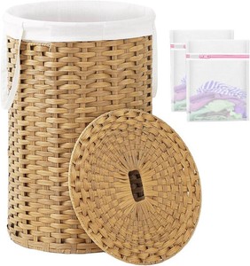 SETVSON Large Laundry Hamper Laundry Basket Round 34.3 Gal PE, Natural