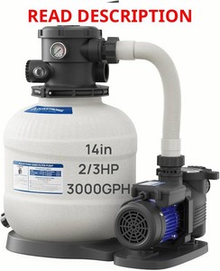 $220 AQUASTRONG 14in Sand Filter Pump for Above Ground Pool, 23 HP Pool Pumps Above Ground 3000 GPH for Pools up to 13000 GAL, Sand Pool Filter with 6-Way Valve, Improved Circulation and Filtration
