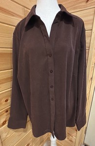 Basic Edition-Womens-Long Sleeve-Brown-Suede Feel Shirt-Size 2X